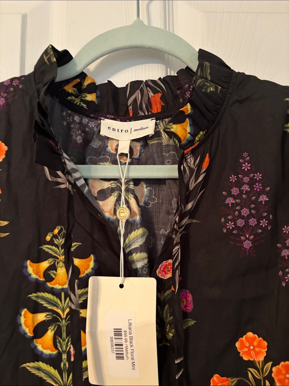 Liliana Black Floral Tiered Dress with Orange & Purple Accents - Picture 6 of 7
